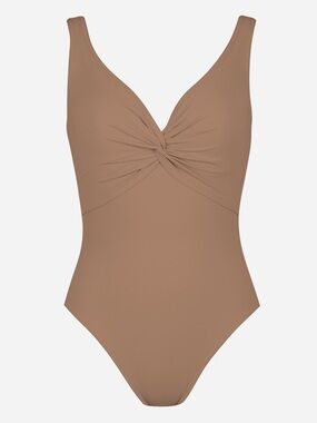 Karla Colletto Basic Twist Tank One-Piece Swimsuit in cocoa tan